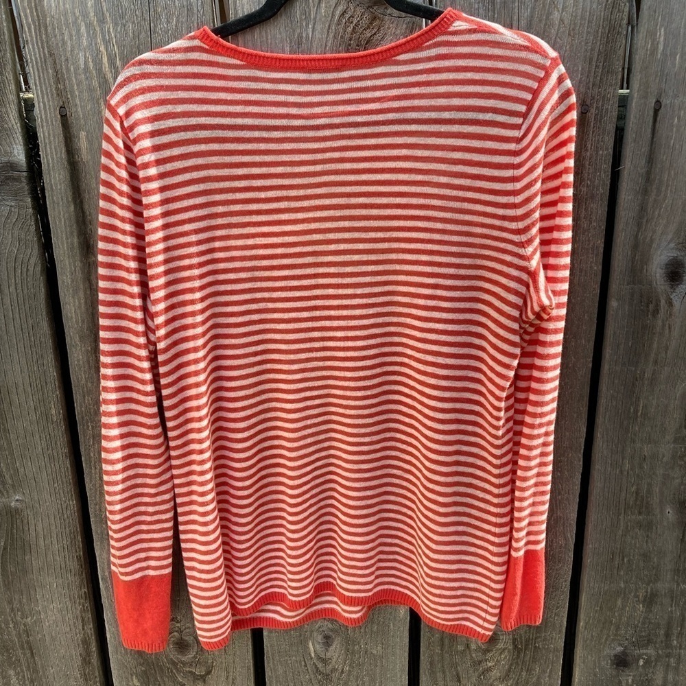 Women's Talbots Sweater Orange Striped NO TAGS Crew Vibrant Fall Linen Light - Picture 11 of 11